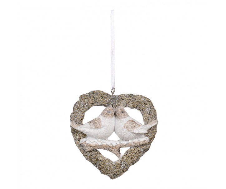 Závěsná vánoční ozdoba ptáčků v srdci - 8*2*8 cm