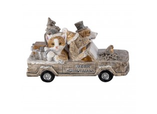 Vánoční dekorativní soška s kočkou a pejsky v autě - 15*7*9 cm