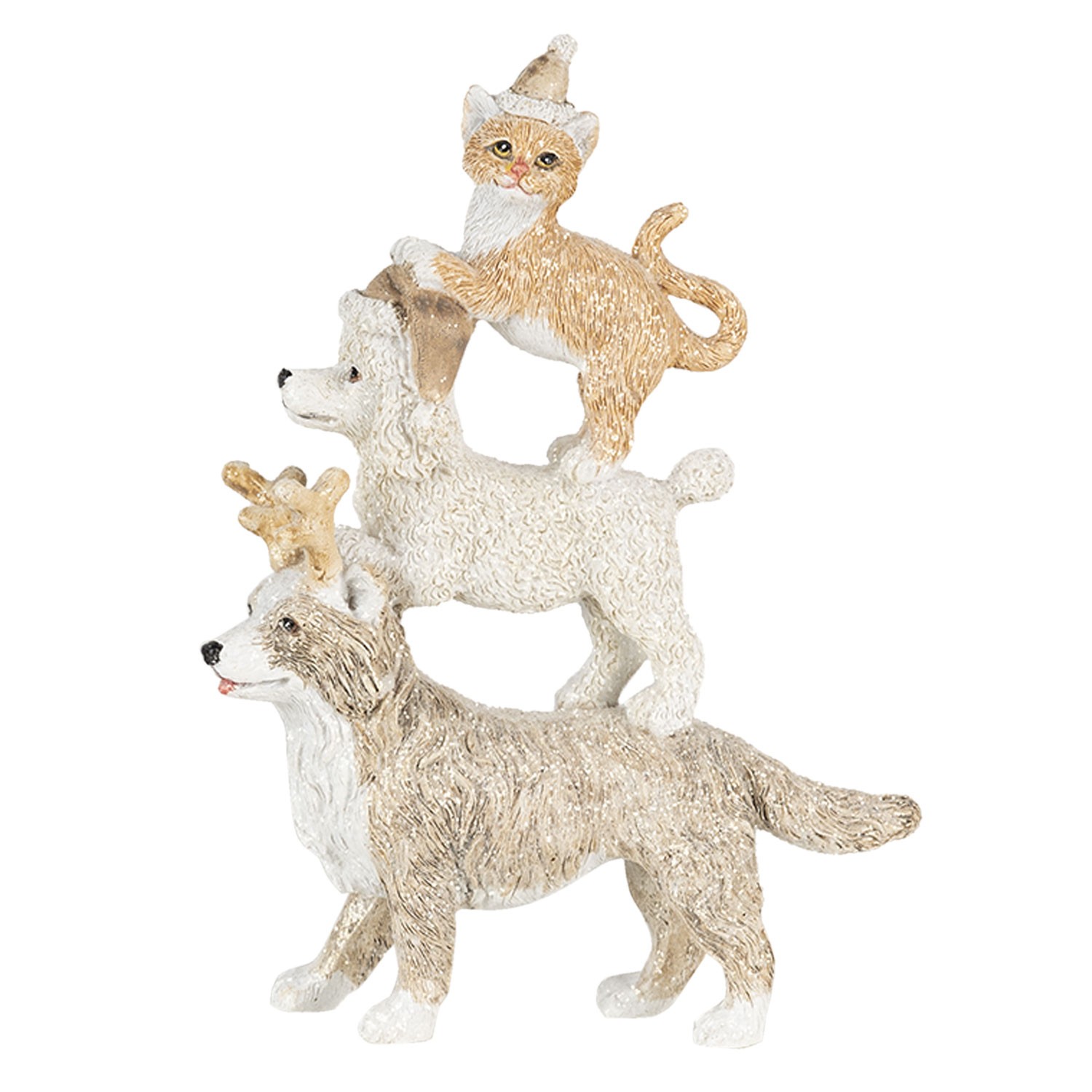 Vánoční dekorativní soška zvířátek s čepicemi - 12*4*17  cm Clayre & Eef
