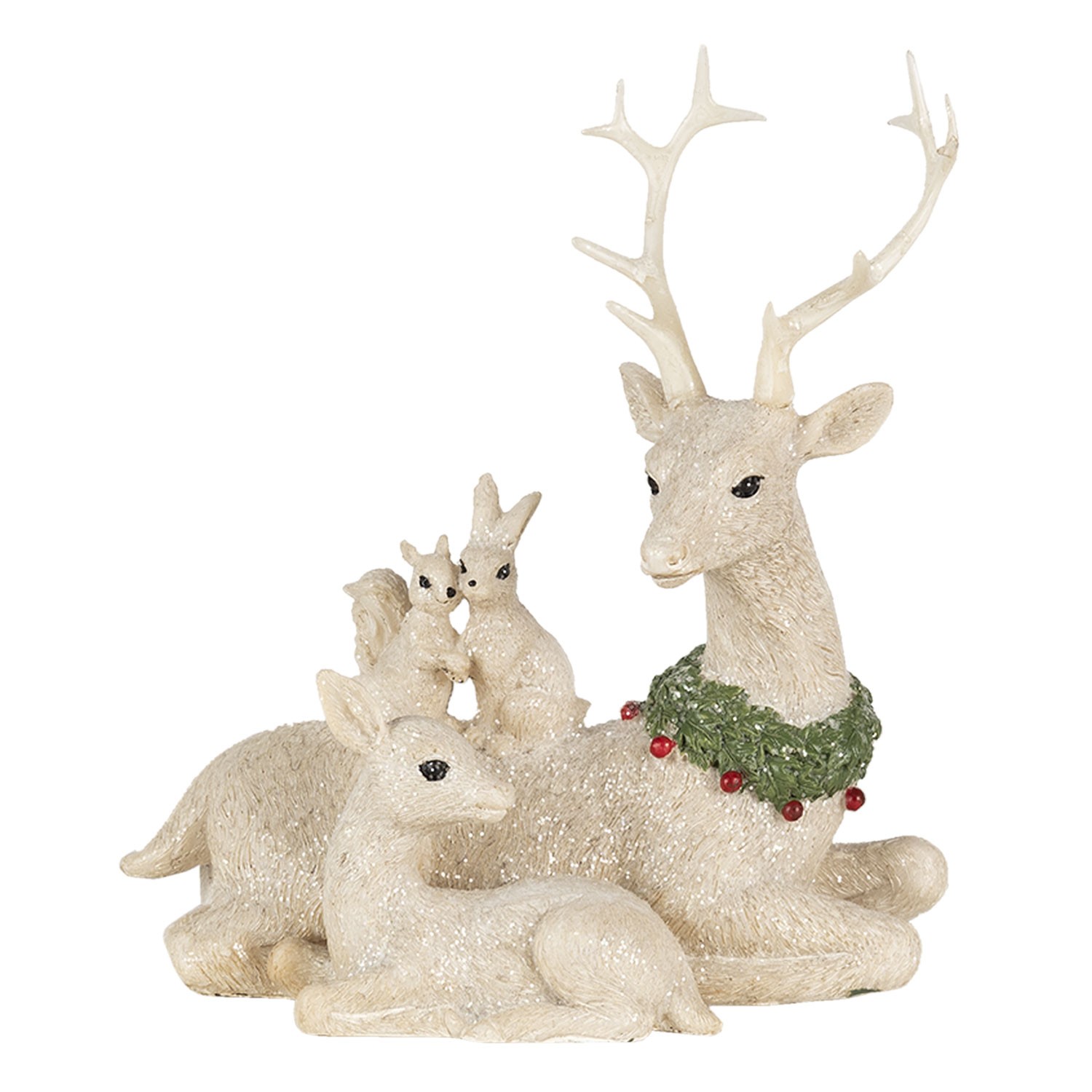 Vánoční dekorativní soška jelena s laní a veverkami - 16*9*18 cm 6PR4655