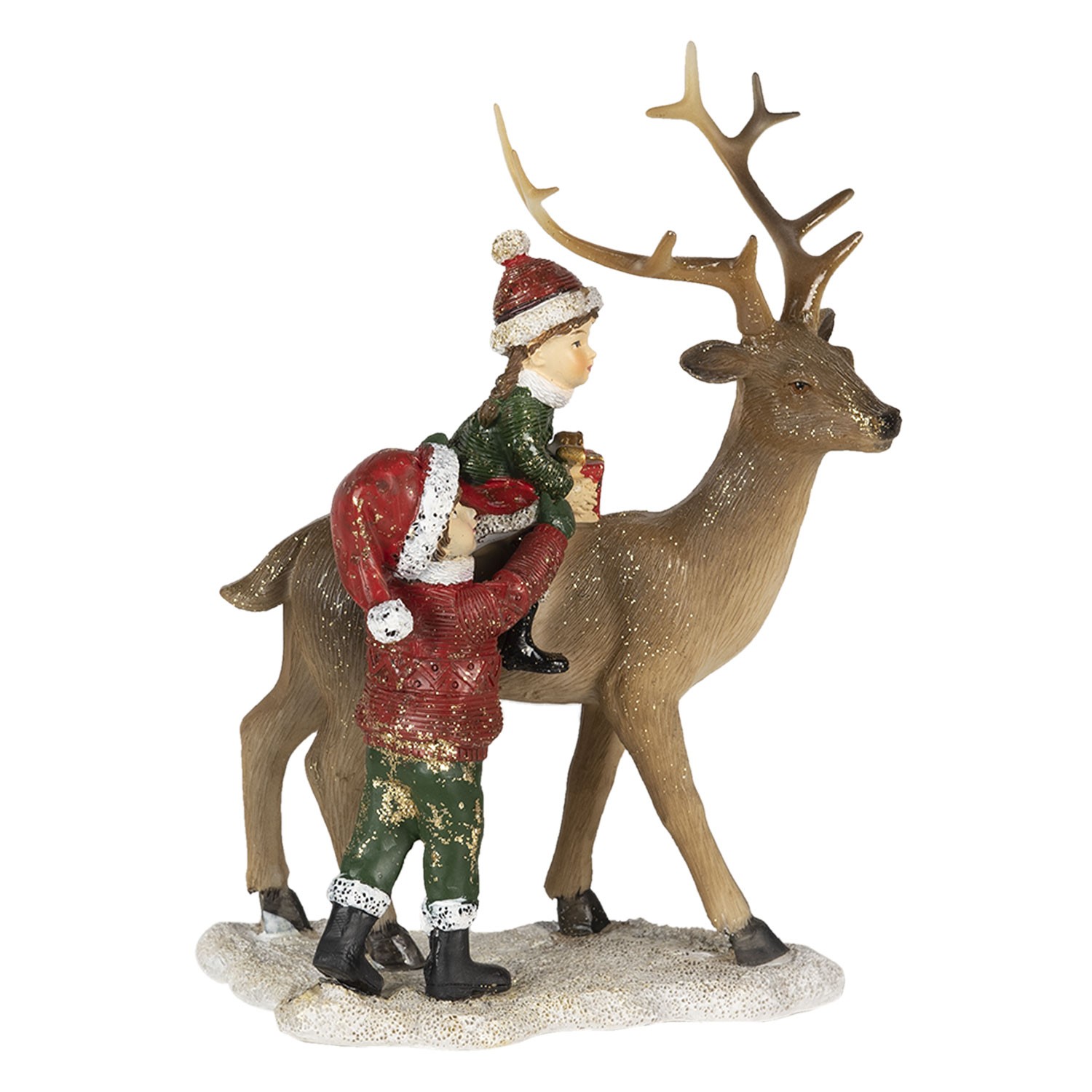 Vánoční dekorativní soška jelena s dětmi - 15*9*22 cm 6PR4672