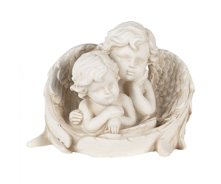 Bílá dekorativní soška 2 andělů - 16*10*12 cm