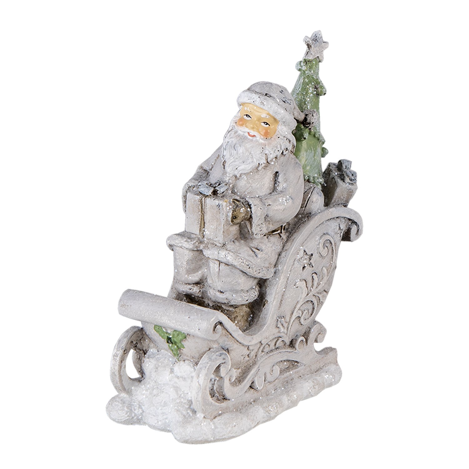 Levně Vánoční dekorativní soška Santy na saních s dárkem - 10*6*13 cm 6PR4727