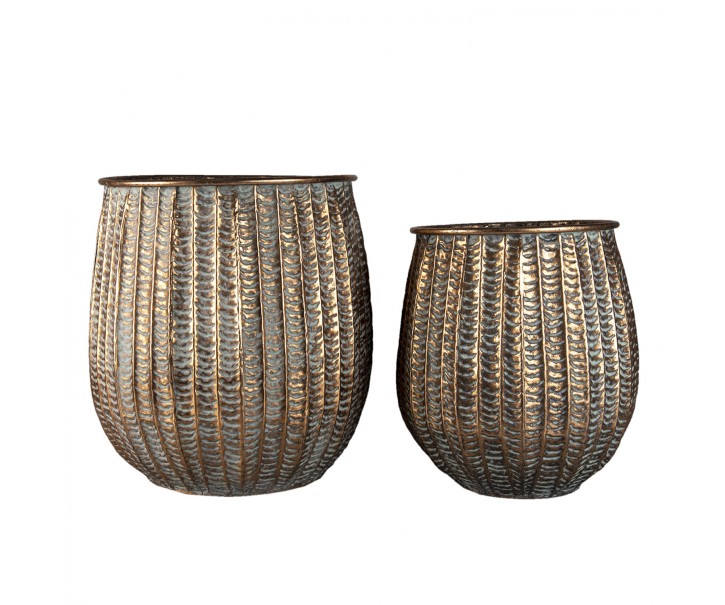 2ks Zlato hnědé kovové tepané květináče - Ø 36*37 / Ø 28*32 cm Clayre & Eef