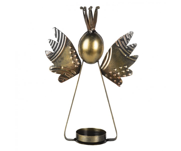 Kovový zlatý svícen Anděl s korunkou - 17*6*25 cm