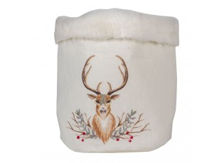 Látkový vánoční košík s jelenem - Ø 17*18 cm
