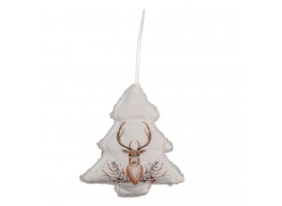 Vánoční béžový látkový stromeček s jelenem - 10*1*11 cm