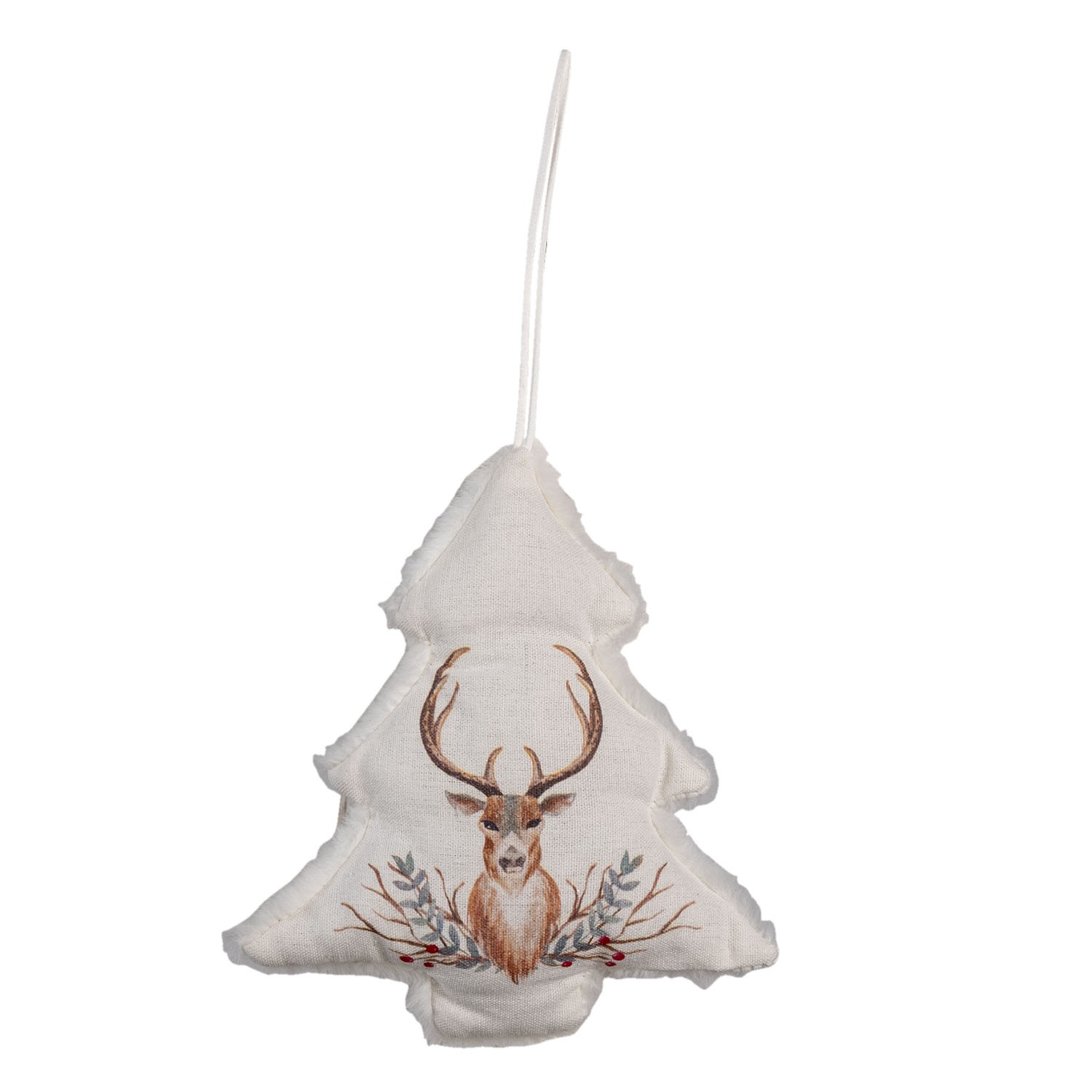 Vánoční béžový látkový stromeček s jelenem - 10*1*11 cm XD0082