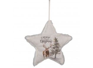 Dekorativní závěsná látková vánoční hvězda s jelenem - 17*3*18 cm