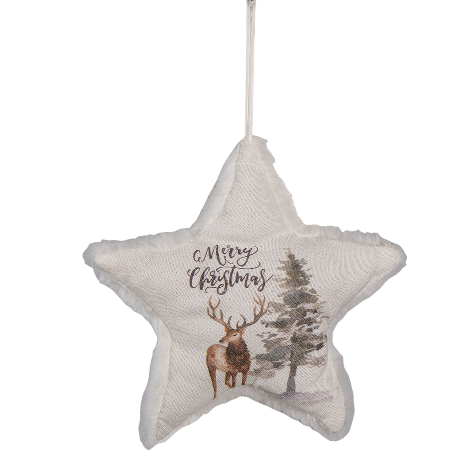 Dekorativní závěsná látková vánoční hvězda s jelenem - 17*3*18 cm Clayre & Eef