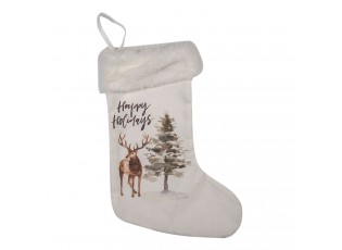 Vánoční dekorativní punčocha Happy Holidays s jelenem - 21*1*28 cm