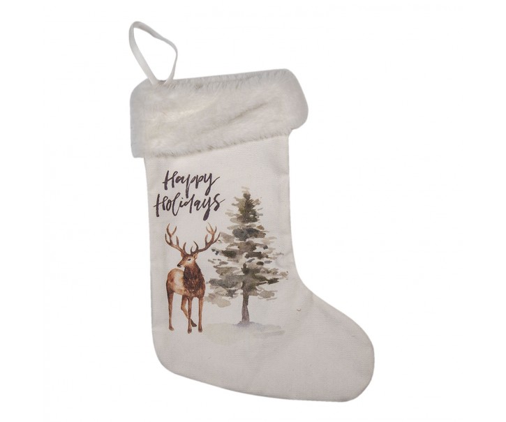 Vánoční dekorativní punčocha Happy Holidays s jelenem - 21*1*28 cm