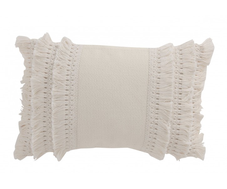 Krémový bavlněný polštář s třásněmi Tassel Edge - 45*30 cm