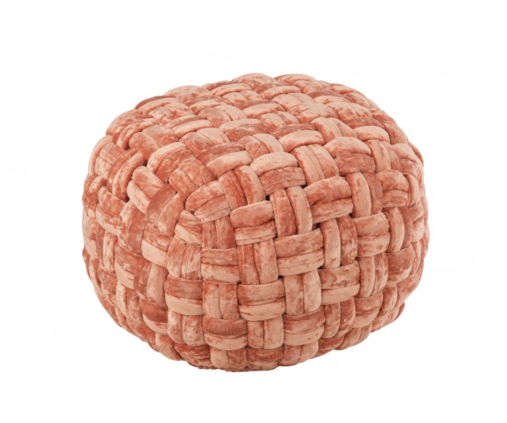 Růžovo-oranžový kulatý proplétaný puf Crocheted - Ø 48*35 cm