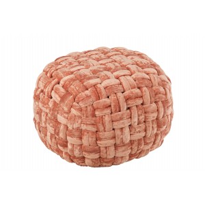 Růžovo-oranžový kulatý proplétaný puf Crocheted - Ø 48*35 cm