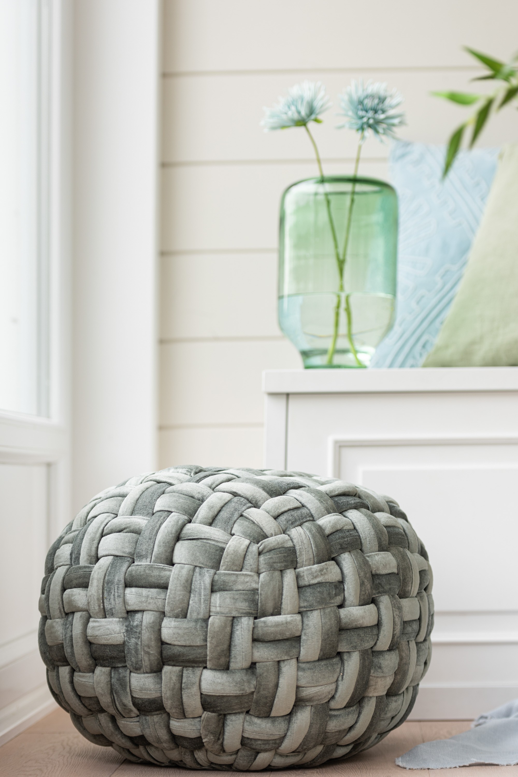 Zelený kulatý proplétaný puf Crocheted - Ø 48*35 cm