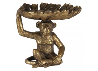 Zlatá dekorativní soška opice s podnosem ve tvaru listu - 21*17*19 cm