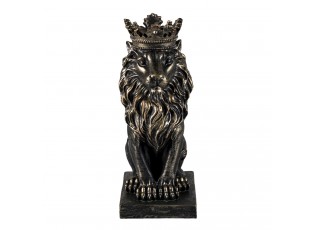 Hnědo zlatá dekorativní soška sedícího lva s korunou - 15*10*25 cm