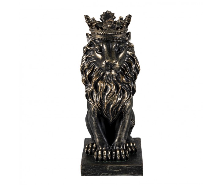 Hnědo zlatá dekorativní soška sedícího lva s korunou - 15*10*25 cm