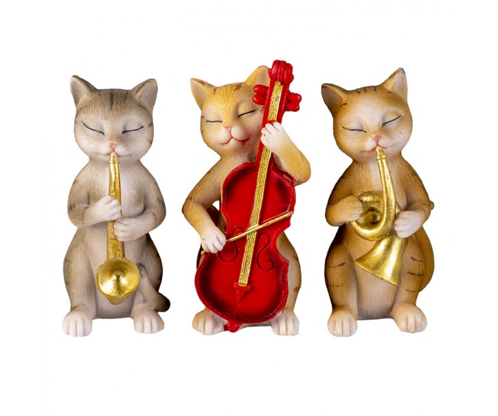 Dekorativní sošky 3 kočiček hrajících na hudební nástroje - 14*6*10 cm