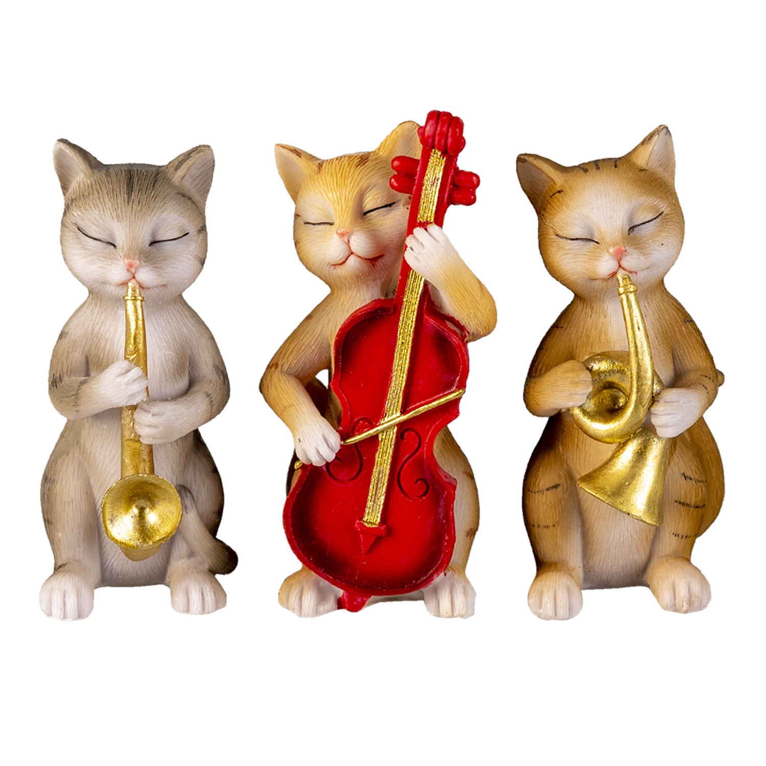 Dekorativní sošky 3 kočiček hrajících na hudební nástroje - 14*6*10 cm Clayre & Eef