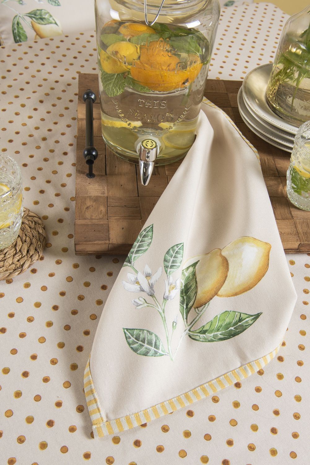 Bavlněná kuchyňská utěrka s citrony a puntíky Lemons & Leafs - 50*85 cm