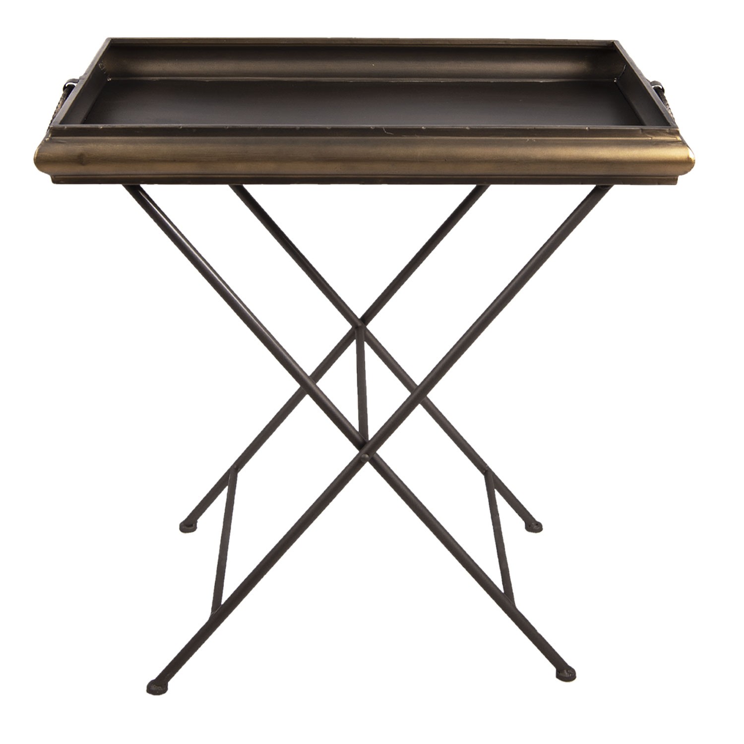 Zlato hnědý kovový odkládací stolek Rodys - 66*40*61 cm Clayre & Eef