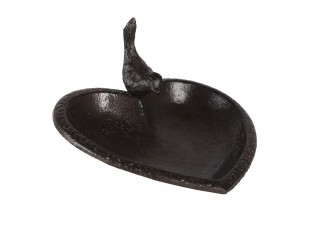 Černo hnědé kovové pítko ve tvaru srdce s ptáčkem - 14*13*86 cm