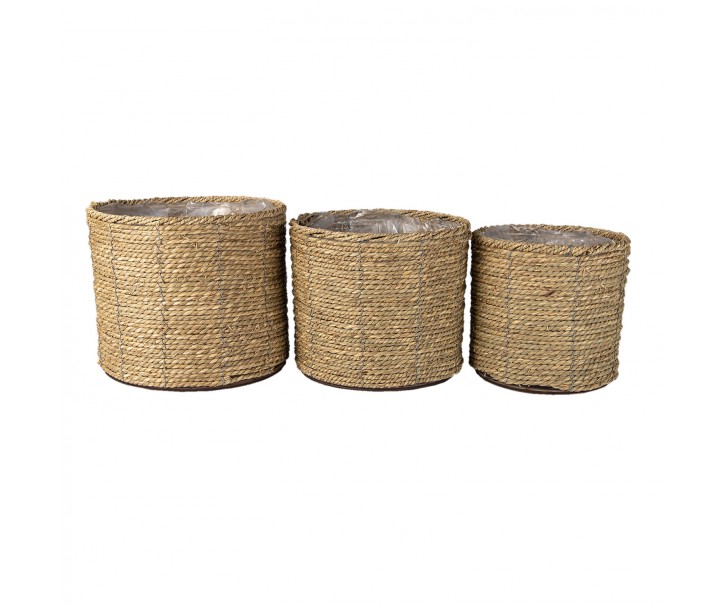 3 ks pletených přírodních obalů na květináče - Ø 30*23/ Ø 26*21/ Ø 21*20 cm Clayre & Eef