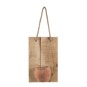 Závěsná dekorativní dřevěná deska s hnědým hrnečkem - 18*11*28 cm