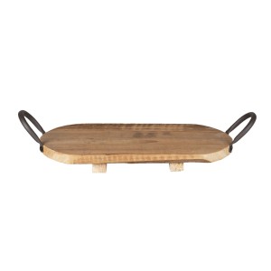 Oválný servírovací tác Johann s kovovými uchy z recyklovaného dřeva - 20*20*9 cm