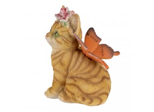 Dekorativní soška kočičky s motýlkem a květinou - 12*10*15 cm