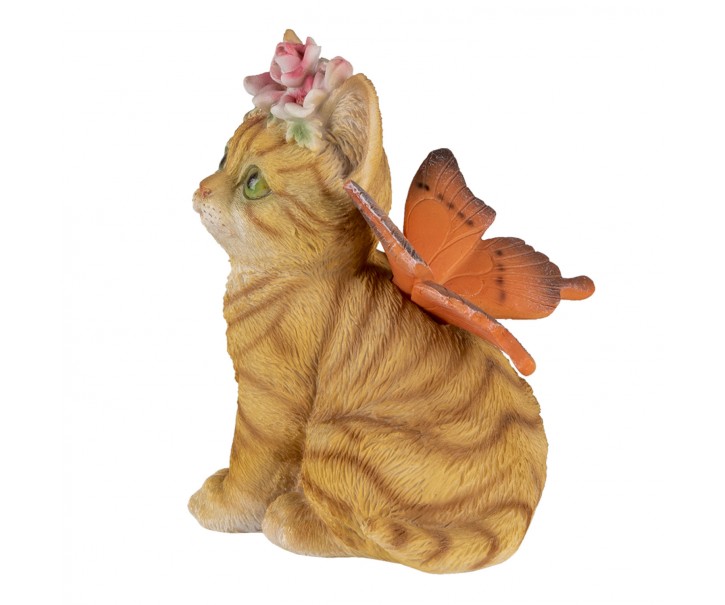 Dekorativní soška kočičky s motýlkem a květinou - 12*10*15 cm