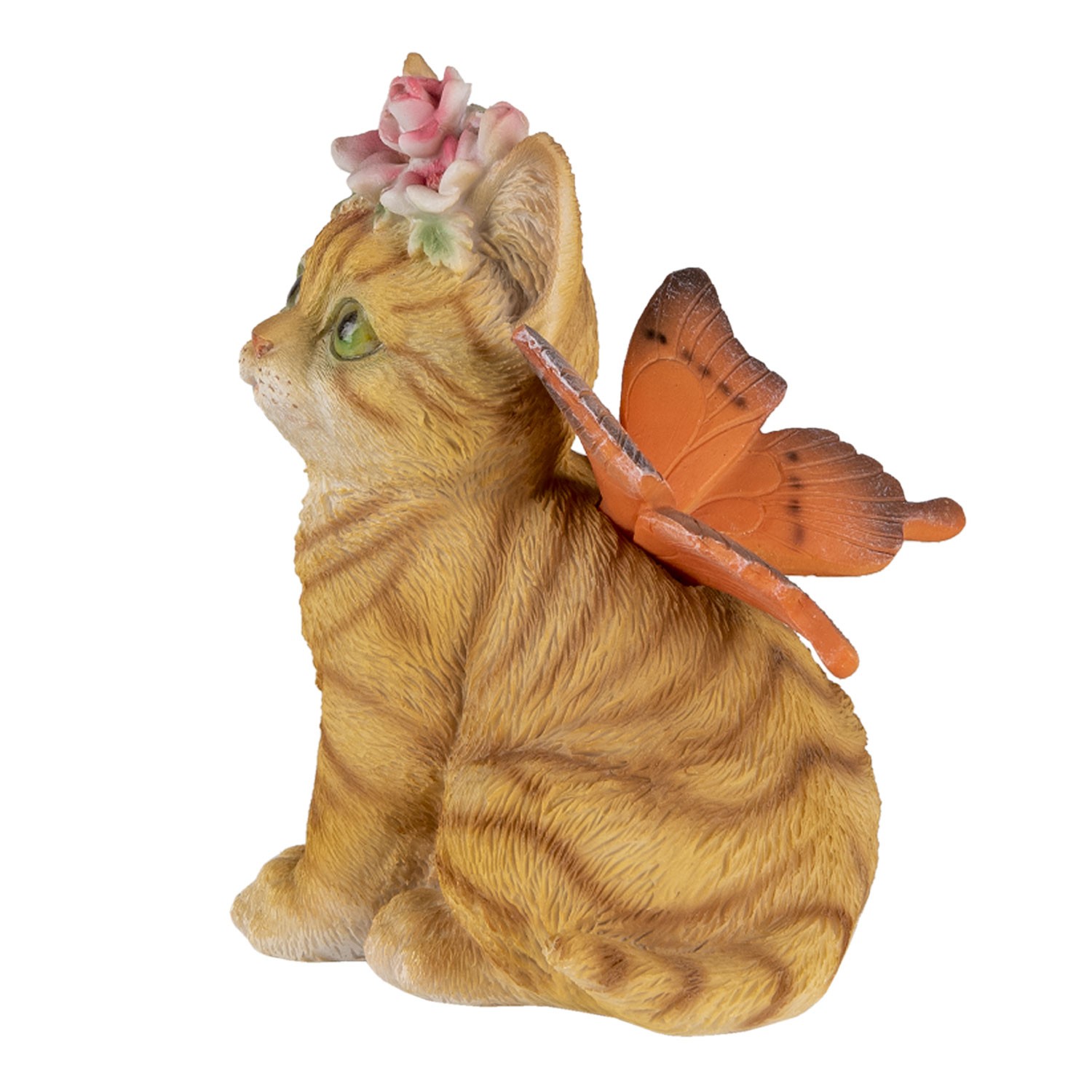 Levně Dekorativní soška kočičky s motýlkem a květinou - 12*10*15 cm 6PR3352