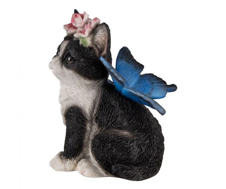 Dekorativní soška černo bílého koťátka s křídly motýla - 12*10*15 cm