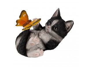 Dekorativní soška černo bílého koťátka s motýlkem - 14*8*11 cm