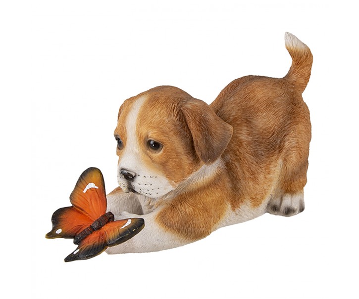 Dekorativní soška hrajícího si pejska s oranžovým motýlkem - 20*8*11 cm