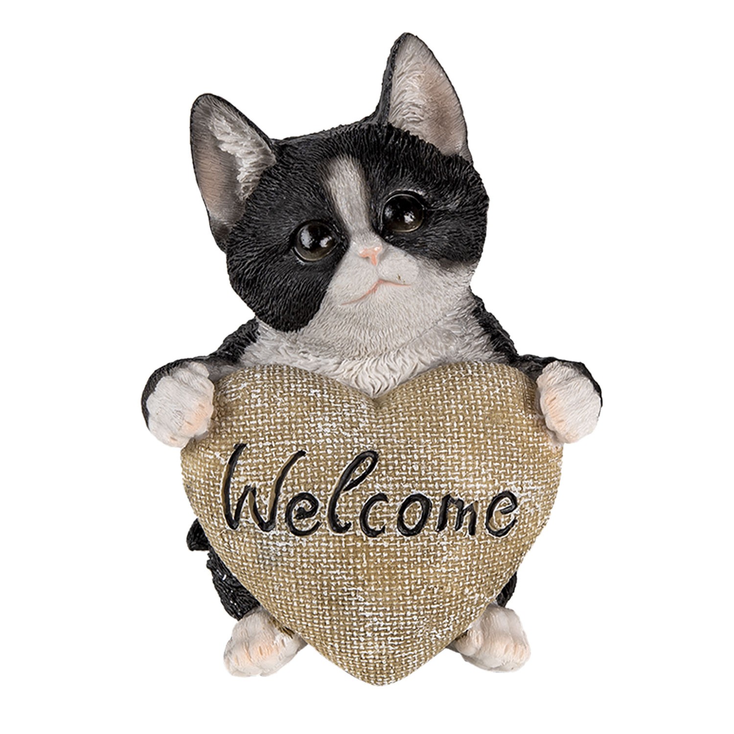Dekorativní soška koťátka se srdcem Welcome - 12*9*15 cm Clayre & Eef