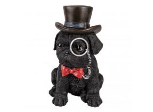 Dekorativní soška černého psa s lupou a kloboukem - 13*9*17 cm