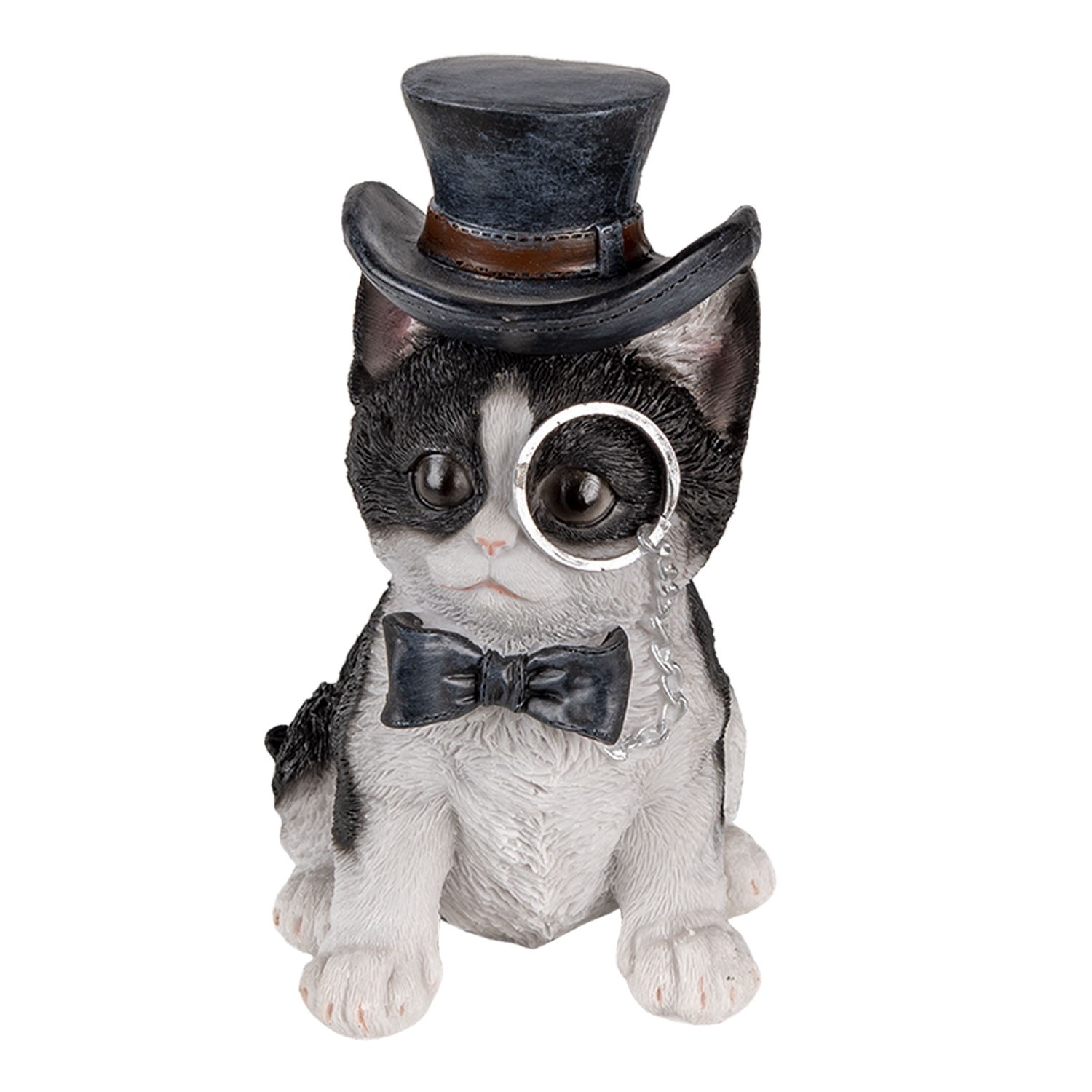 Dekorativní soška kočky s kloboukem a lupou - 11*9*17 cm Clayre & Eef