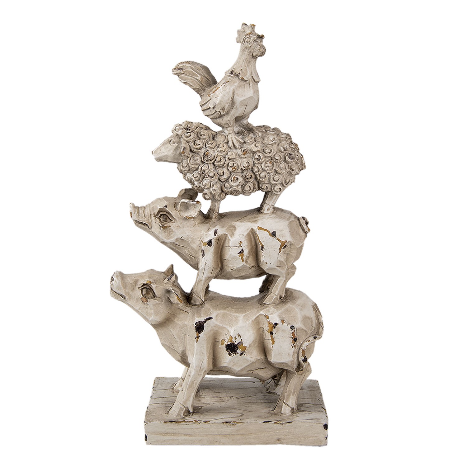 Béžová antik dekorativní soška zvířátek stojících si na zádech - 17*8*32 cm Clayre & Eef