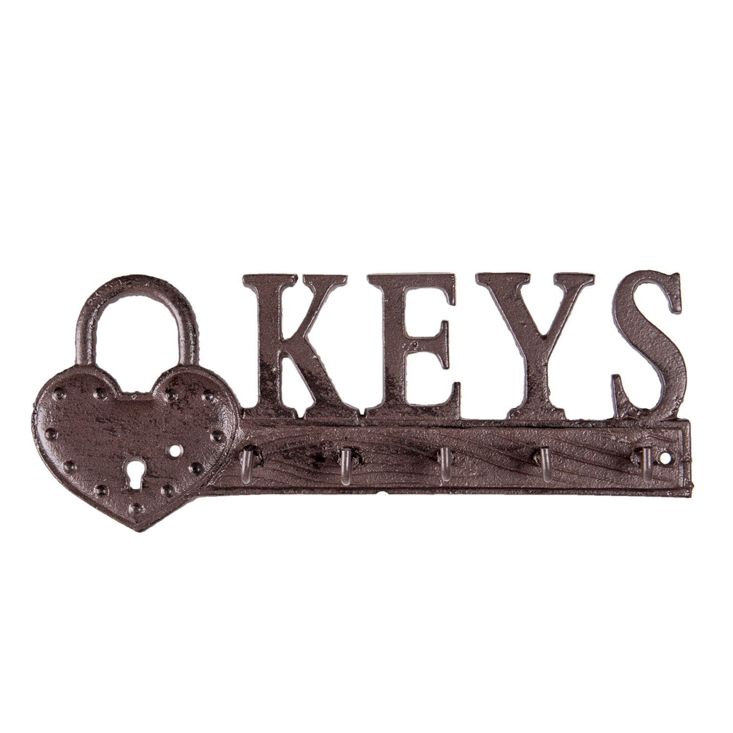 Hnědo černý litinový háček na klíče Keys - 26*3*10 cm Clayre & Eef