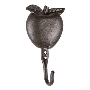 Hnědo černý litinový nástěnný háček Apple - 9*5*18 cm