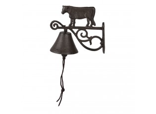Hnědo černý litinový nástěnný zvonek s kravičkou - 8*15*20 cm