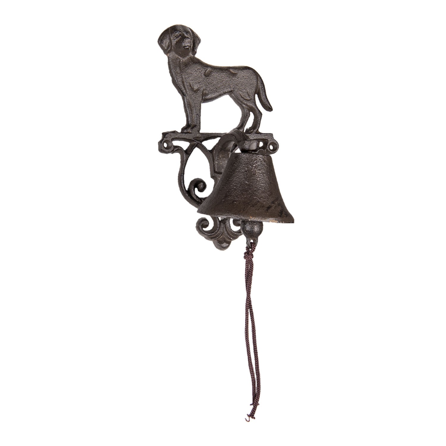 Hnědo černý litinový nástěnný zvonek s pejskem L - 14*14*25 cm 6Y4571