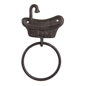 Hnědo černý litinový nástěnný kruhový háček Bath - 12*2*22 cm