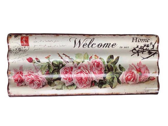 Nástěnná kovová vlnkatá cedule Welcome - 59*24 cm