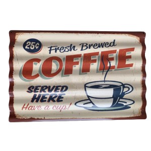 Nástěnná kovová vlnkatá cedule Coffee - 59*39 cm
