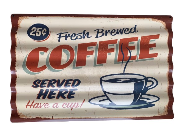 Nástěnná kovová vlnkatá cedule Coffee - 59*39 cm