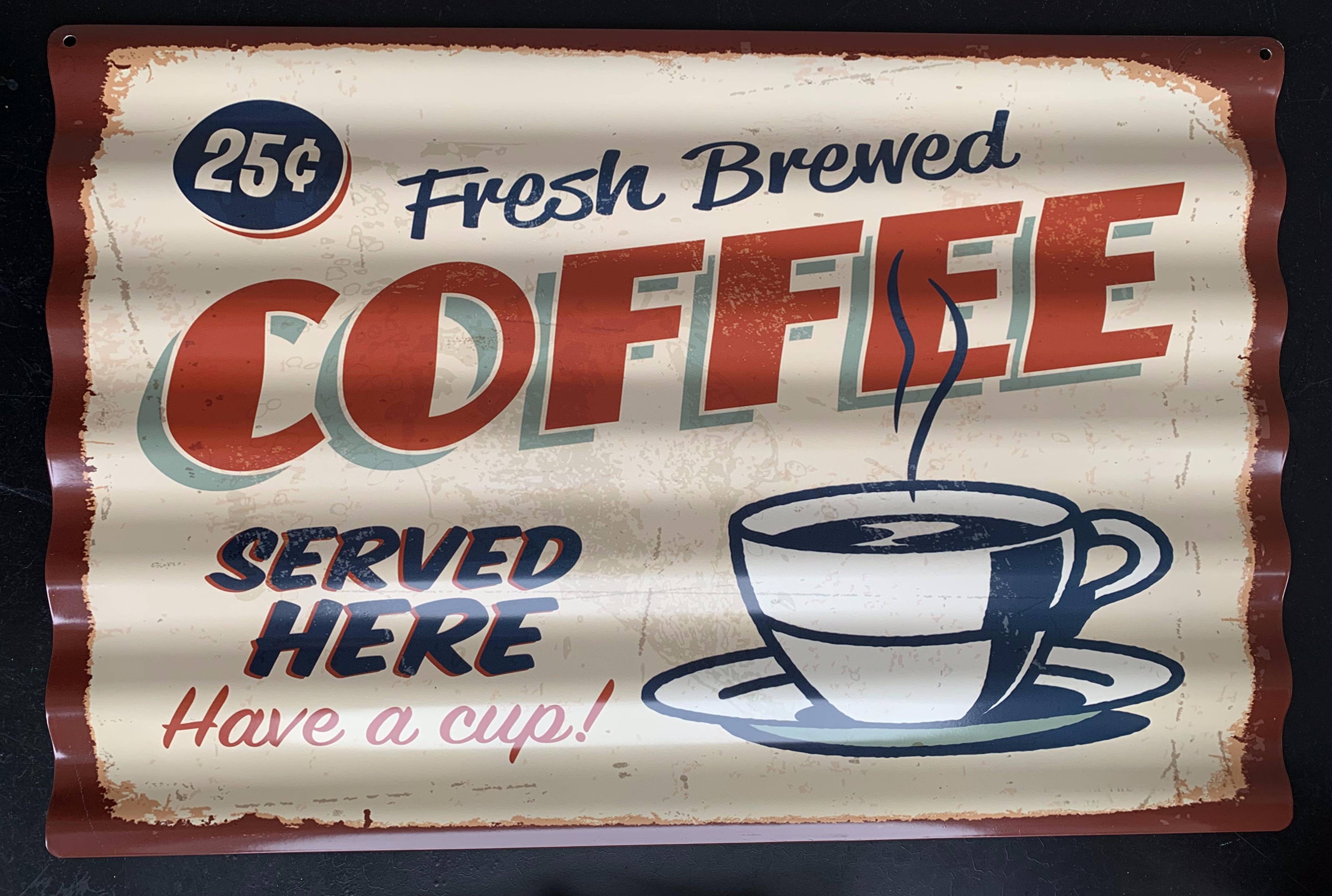 Nástěnná kovová vlnkatá cedule Coffee - 59*39 cm